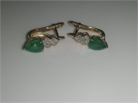 14 K Emerald and Diamond Earrings