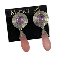 Fun Pink, Purple And Siver-tone Dangle Earrings