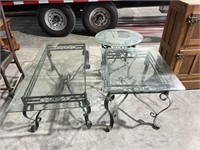 3 Metal, Glass Topped, Tables
