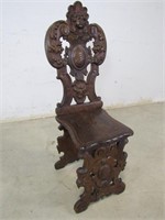 Antique, Solid & Dark Wood, Ornate Carved Chair