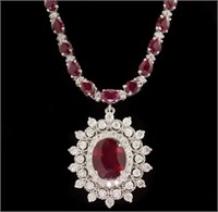 AIGL Certified 30.95 Cts Ruby Diamond Necklace