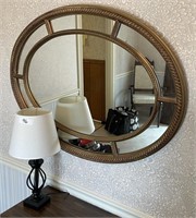 28x30 Oval wall mirror, small table lamp