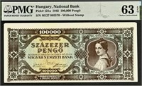 Hungary 100,000 Pengo 1945 Fancy SN Lucky 5&7 HGBD