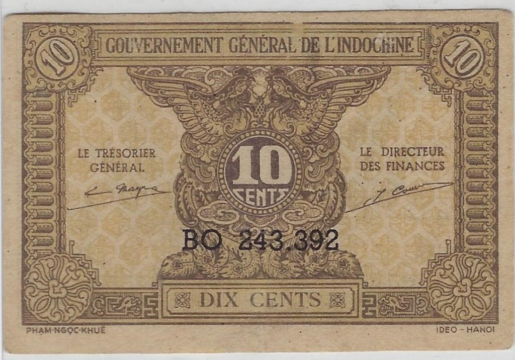 French Indochina 10 Cents 1942 Historical F10B1
