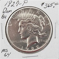 1927-P Silver Peace Dollar Coin BU