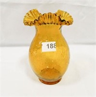 Amber Crackle Glass Vase w/scalloped edge