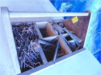 wooden tool box with nails and misc