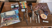 Lot of Vintage Scissors, Craft Supplies & More
