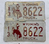 Vintage Wyoming Matching License Plate Set