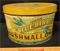GREAT BLUE BIRD MARSHMALLOWS ADVERTISING TIN