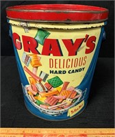 NEAT VINTAGE GRAY’S HARD CANDY ADVERTISING TIN