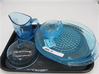LOT OF 5 BLUE DEPRESSION GLASS PIECES