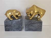 Brass Bear & Bull on Marble bases