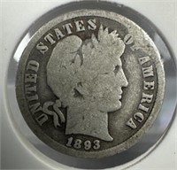 1893-O Silver Barber Dime