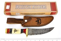 Rough Ryder Damascus Fixed Blade w/ Leather Sheath