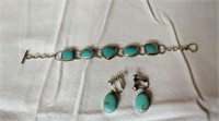 Silver and turquoise bracelet and earring set