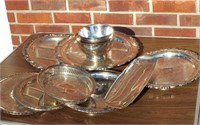 Lot of silverplate. Trays, platters & bowls.
