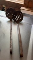 Wrought iron ladle skimmer, metal ladle skimmer