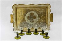 Roemer Olive Green Etched Glasses, Italy Tray