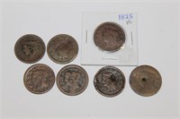Group of 7 Large Cents; 1849, 1841, 1851, 1825,etc