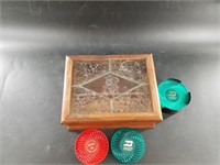 Small jewelry box with vintage drink coasters
