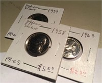 (3) Proof Nickels 1958,1959, & 1963   (5 Cents)