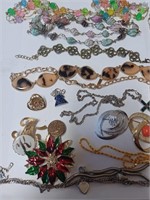 Lot of Costume Necklaces, Brooches and More