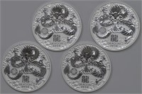 4 - 1ozt Silver .999 Dragon Rounds (4ozt TW)