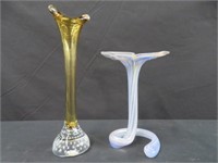 2 ART GLASS VASES 11"