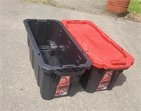 (2) Husky 45gal Latch & Stack Totes on Wheels, 1