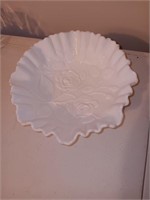 Imperial milk glass floral bowl 9 inches.