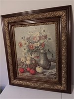Painting on board signed antique frame 26 by 30