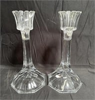 Pair of Orrefors signed crystal candlesticks