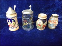 Group of 4 Lidded and Open Steins
