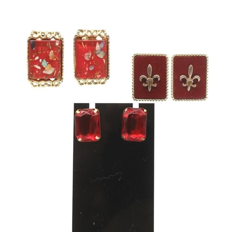 Red Clip on Earrings