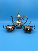 Silver Plate Footed Tea Pot With Sugar / Creamer