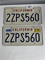 2 California License Plates U234