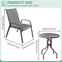 SONGBATE Table and 2 Chairs Set, Metal Frame