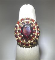 18k Yellow Gold Garnet Cluster Cocktail Ring