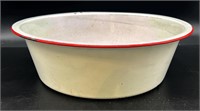 Antique White Red Rim Enamelware Wash Basin In