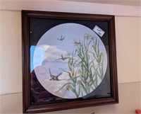 Late 1800s hand painted Bluebird dish in frame