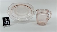 Pink Depression Glass Serving Plate & Pitcher