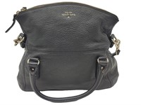 Black Pebble Leather Foldover Satchel Bag