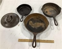 3 cast iron skillets w/lid-Griswold/Wagner Ware