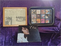 FRAMED 1977 NEWSPAPER ELVIS DIES & SERVING TRAY