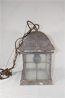 Vintage Glass and Metal Outdoor Hanging Light