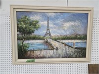 Framed oil on canvas Eiffel Tower