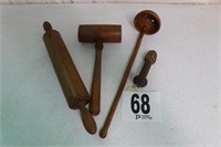 Vintage Wooden Rolling Pin, Juicer &