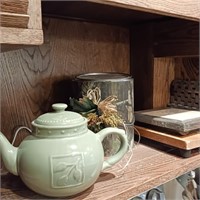 Kitchen Shelf Lot - Hot Pad Trays - Teapot