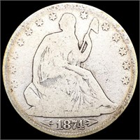 1874 Arws Seated Liberty Half Dollar NICELY CIRCUL